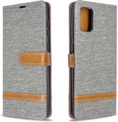 Voor Galaxy A71 Kleuraanpassing Denim Texture Horizontaal Flip PU lederen tas met houder & kaartsleuven & portemonnee & draagkoord (grijs)