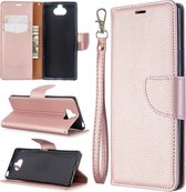 Voor Sony Xperia 20 litchi textuur pure kleur horizontale flip pu lederen tas met houder & kaartsleuven & portemonnee & lanyard (rose goud)