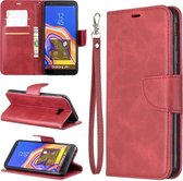 Retro lamsvacht textuur pure kleur horizontale flip pu lederen case voor Galaxy J4 2018, met houder & kaartsleuven & portemonnee & lanyard (rood)