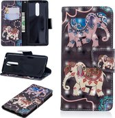 3D Gekleurd Tekenpatroon Horizontale Flip Leren Case voor Nokia 5.1, met houder & kaartsleuven & portemonnee (twee olifanten)