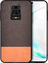 Voor Xiaomi Redmi Note 9 Pro schokbestendige splitsing PU + doektextuur PC + TPU beschermhoes (bruin)