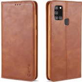 Voor Samsung Galaxy A21s AZNS Retro Textuur Magnetische Horizontale Flip PU Lederen Case met Houder & Kaartsleuven & Fotolijst (Bruin)