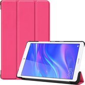 Custer textuur gekleurde tekening horizontale flip PU lederen tas voor Huawei MediaPad M5 Lite 8.0, met drie-vouwbare houder (rose rood)