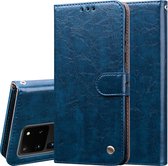 Voor Galaxy S20 Ultra Business Style Oil Wax Texture Horizontal Flip Leather Case, met houder & kaartsleuven & portemonnee (blauw)