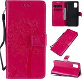 Voor Samsung Galaxy A31 Tree & Cat reliÃ«fpatroon Horizontale flip lederen tas met houder & kaartsleuven & portemonnee & lanyard (rose rood)