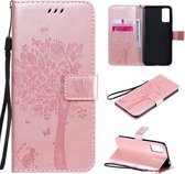 Voor Huawei Honor Play4T Pro Tree & Cat reliÃ«fpatroon Horizontale flip lederen tas met houder & kaartsleuven & portemonnee en lanyard (rose goud)