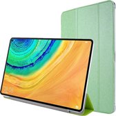 Voor Huawei Matepad 10.4 TPU Zijde Textuur Drievoudig Horizontaal Flip Leren Case met Houder (Groen)