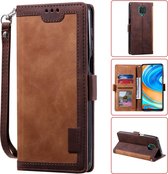 Voor Xiaomi Redmi Note 9 Retro splicing horizontale flip lederen tas met kaartsleuven en houder en portemonnee (bruin)