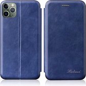 Voor iphone 11 geÃ¯ntegreerde elektriciteit te drukken retro textuur magnetische tpu + pu lederen tas met kaartsleuf en houder (blauw)