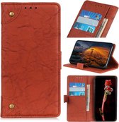 Voor xiaomi redmi 9 koperen gesp retro gekke paard textuur horizontale flip lederen case met houder & kaartsleuven & portemonnee (bruin)