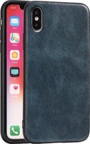 Voor iPhone X Crazy Horse Textured kalfsleer PU + PC + TPU Case (blauw)