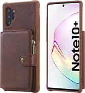 Voor Galaxy Note 10 Plus Gesp Rits Schokbestendige beschermhoes met houder & kaartsleuven & portemonnee & draagkoord & fotolijsten (koffie)