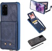 Voor Galaxy S20 + Verticaal Flip Schokbestendig Leren Beschermhoes met Kort Touw, Kaartsleuven & Beugel & Fotohouder & Portemonnee Functie (Blauw)