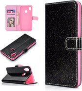 Voor Huawei Y6p Glitter Poeder Horizontale Flip Leren Case met Kaartsleuven & Houder & Fotolijst & Portemonnee & Lanyard (Zwart)