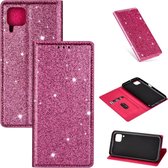 Voor Huawei P40 Lite Ultradunne Glitter Magnetische Horizontale Flip Leren Case met Houder & Kaartsleuven (Rose Rood)