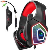 V1 3,5 mm RGB kleurrijke lichtgevende draadbesturing Gaming Headset, kabellengte: 2,2 m (zwart rood)