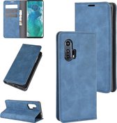 Voor Motorola Edge + Retro-skin Business Magnetische Suction Leather Case met houder & kaartsleuven & portemonnee (donkerblauw)