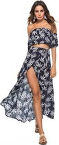Wikkeljurk met korte mouwen en grote swing-jurk (kleur: marineblauw, maat: L)-Blauw