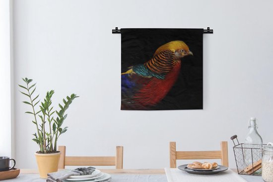 Tapisserie Animaux sur fond noir - Faisan doré sur fond noir Tapisserie coton 60x60 cm - Tapisserie avec photo