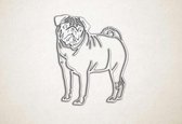 Wanddecoratie - Pug - hond - M - 74x60cm - EssenhoutWit - muurdecoratie - Line Art