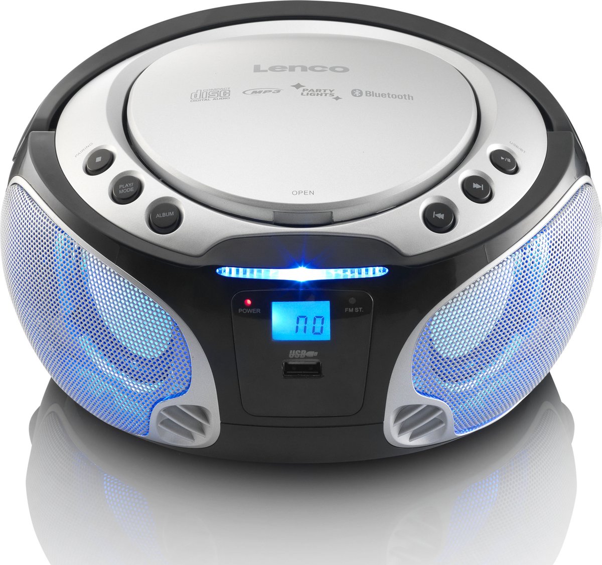 Lenco SCD-550SI - Draagbare radio met bluetooth en LED verlichting - Zilver