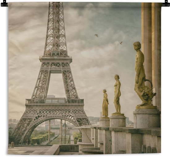 Wandkleed Eiffeltoren - De Eiffeltoren en de mooie beelden van het Palais de Chaillot Wandkleed katoen 180x180 cm - Wandtapijt met foto