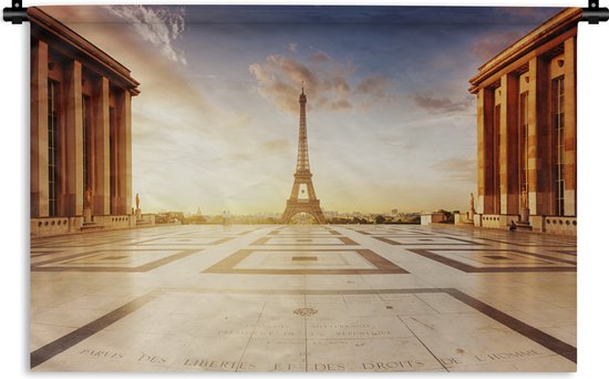 Wandkleed Eiffeltoren - Foto vanaf Trocaderos plaats met op de achtergrond de Eiffeltoren Wandkleed katoen 180x120 cm - Wandtapijt met foto XXL / Groot formaat!
