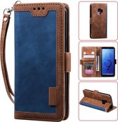 Voor Galaxy S9 Retro Splicing Horizontale Flip lederen tas met kaartsleuven & houder & portemonnee (blauw)