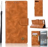 Voor Sony Xperia XZ Premium Retro Koperen Knop Crazy Horse Horizontale Flip PU lederen tas met houder & kaartsleuven & portemonnee & lanyard (goudgeel)