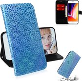 Voor iPhone 7 Plus / 8 Plus Effen Kleur Kleurrijke Magnetische Gesp Horizontale Flip PU Lederen Case met Houder & Kaartsleuven & Portemonnee & Lanyard (Blauw)