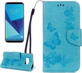 Voor Galaxy S8 vlinders reliëf horizontale flip lederen tas met houder & kaartsleuven & portemonnee & lanyard (blauw)