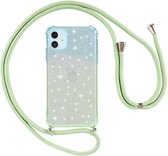 Voor iPhone 11 Pro Max Gradient Glitter Poeder Schokbestendig TPU-beschermhoes met Lanyard (blauwgroen)