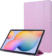 Voor Samsung Galaxy Tab S7 + / T970 Zijden Textuur Drievoudige Horizontale Flip Leren Case met Houder & Pen Slot (Roze)