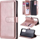 Voor Huawei Honor Play4 / Maimang 9 Multifunctionele Magnetische Koperen Gesp Horizontale Flip Effen Kleur Leren Case met 10 Kaartsleuven & Portemonnee & Houder & Fotolijst (Rose Goud)