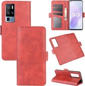 Voor Vivo X50 Pro + dubbelzijdige magnetische gesp Horizontale flip lederen tas met houder & kaartsleuven en portemonnee (rood)