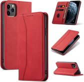 Huid-aanvoelende kalfsleer textuur magnetische dual-fold horizontale flip lederen tas met houder & kaartsleuven & portemonnee voor iPhone 12/12 Pro (rood)