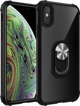 Voor iPhone XS Max schokbestendig transparant TPU + acryl beschermhoes met ringhouder (zilver zwart)