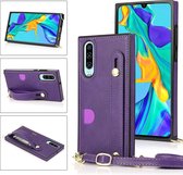 Voor Huawei P30 polsband PU + TPU schokbestendige beschermhoes met crossbody lanyard & houder & kaartsleuf (paars)