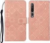 Voor Xiaomi Mi 10 5G Etnische stijl Reliëfpatroon Horizontale flip lederen tas met houder & kaartsleuven & portemonnee & lanyard (roze)