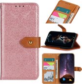 Voor OPPO Reno4 5G Europese bloemen reliëf koperen gesp horizontale flip PU lederen tas met houder & kaartsleuven & portemonnee & fotolijst (roze)