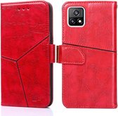 Voor vivo Y52S 5G Geometrische stiksels Horizontale flip TPU + PU lederen tas met houder & kaartsleuven en portemonnee (rood)