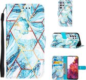 Voor Samsung Galaxy S21 Ultra 5G Marmer Stiksels Horizontale Flip PU Leren Case met Houder & Kaartsleuven & Portemonnee & Lanyard (Blauw)