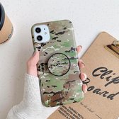 Schokbestendige IMD Camouflage TPU-beschermhoes met houder voor iPhone 12/12 Pro (bruin)