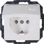 KOPP - Wandcontactdoos met Deksel - Paris - Inbouw - 1-voudig Enkel Stopcontact - Randaarde - Kinderbeveiliging - Arctic Glans Wit
