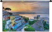 Wandkleed Napels - Kleurrijke lucht boven de Italiaanse stad Napels door de zonsondergang Wandkleed katoen 180x120 cm - Wandtapijt met foto XXL / Groot formaat!