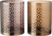 J-Line Windlicht Gepatroond Glas Paars/Bruin Assortiment Van 2