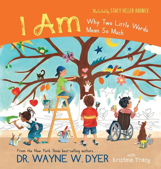 Boekomslag 'I Am: Why Two Little Words Mean So Much' met kinderen die een boom versieren.