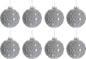 J-Line Doos Van 8 Kerstbal Rond Patroon Glas Antiek Grijs Small 8Cm