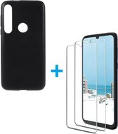 Hoesje Geschikt voor: Motorola Moto G8 Play - Soft TPU Siliconen Case & 2X Tempered Glas Combi - Zwart