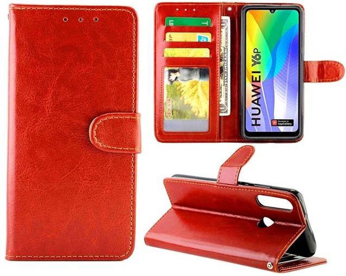 Bookcase Geschikt voor: Huawei Y6p - Bruin - portemonnee hoesje
